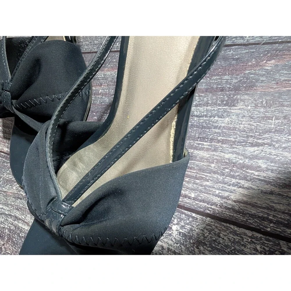 East 5th Navy Blue Strappy Fabric Bow Peep Toe Shoes Size 9M 2.5